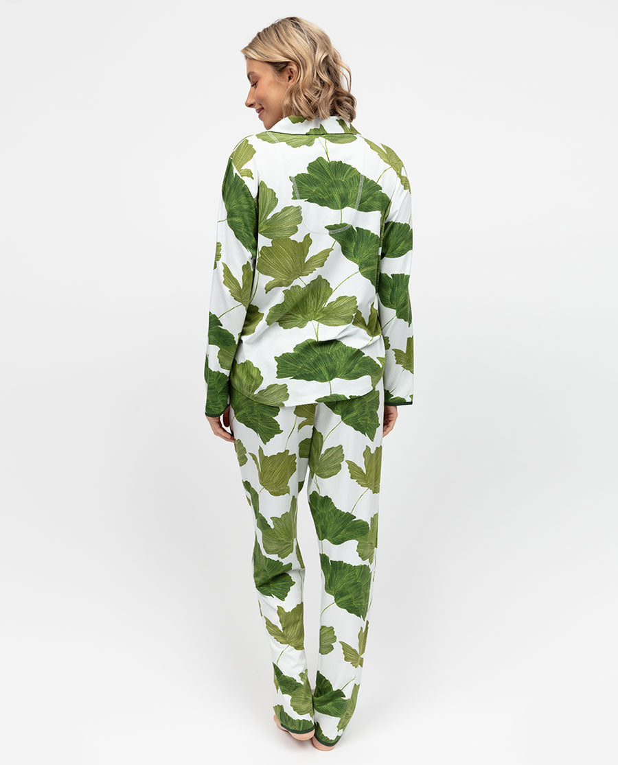 Olive Womens Leaf Printed Jersey Pyjama Bottoms