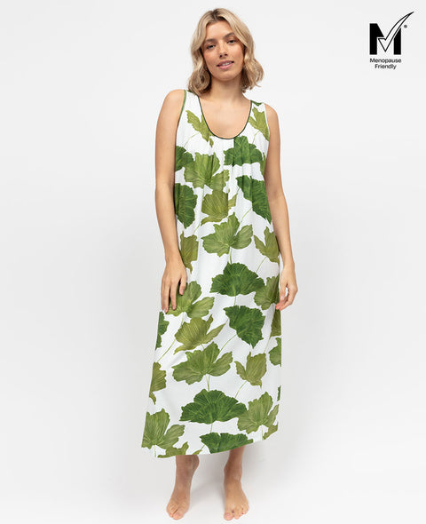 Olive Damen Langes Jersey-Nachthemd mit Blattdruck