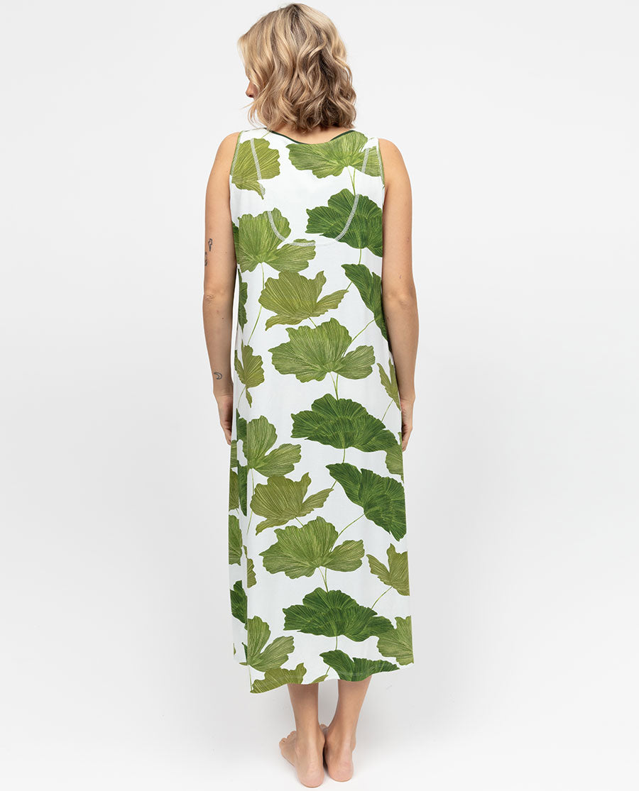 Olive Damen Langes Jersey-Nachthemd mit Blattdruck