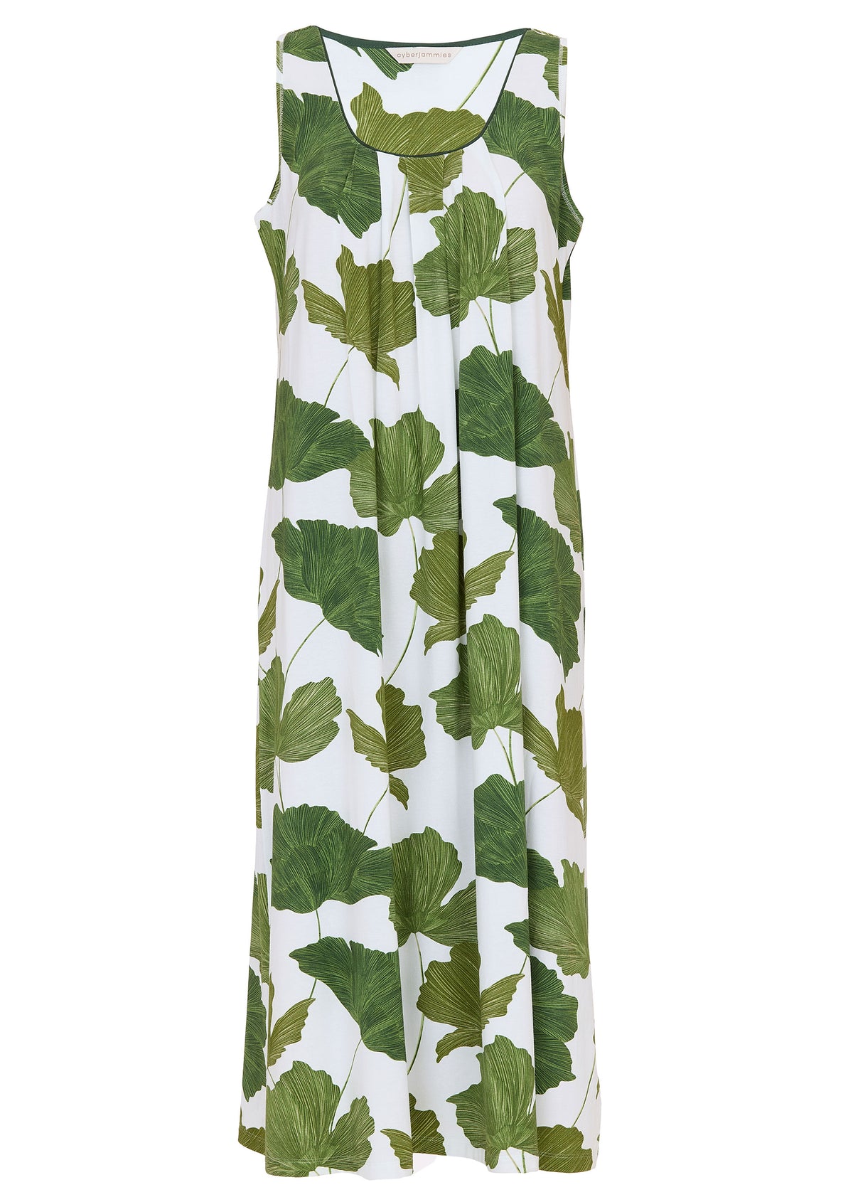 Chemise de nuit longue en jersey imprimé feuilles Olive pour femme