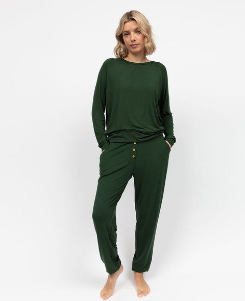 Olive Green Womens Slouch Jersey Pyjama Set