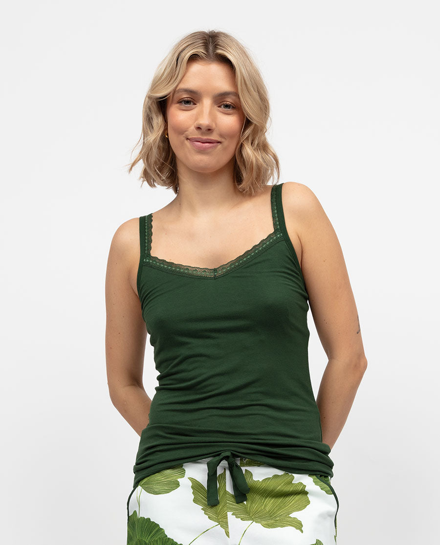 Olive Womens Lace Trim Jersey Hidden Support Vest