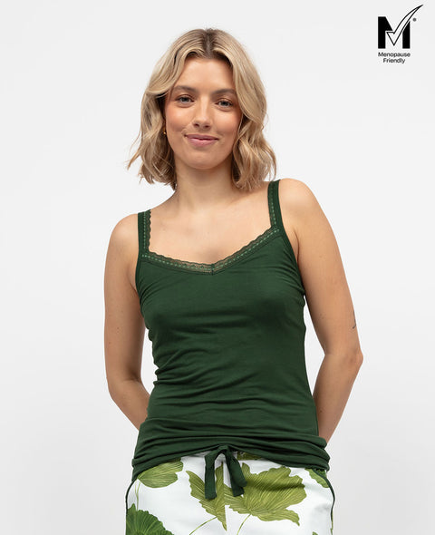 Olive Womens Lace Trim Jersey Hidden Support Vest