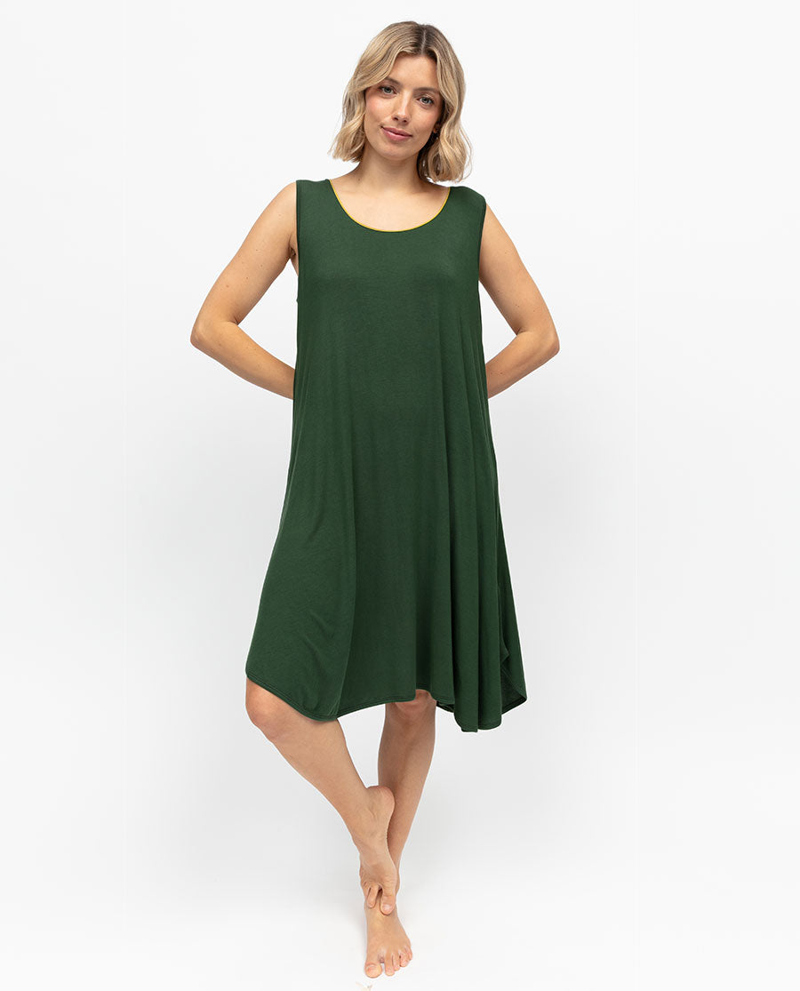 Chemise de nuit trapèze en jersey olive pour femme