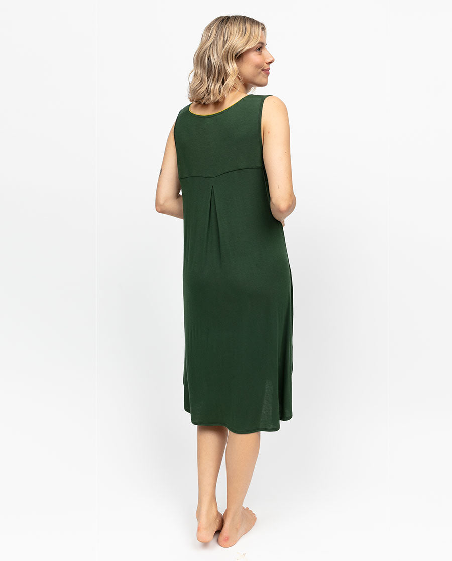 Chemise de nuit trapèze en jersey olive pour femme