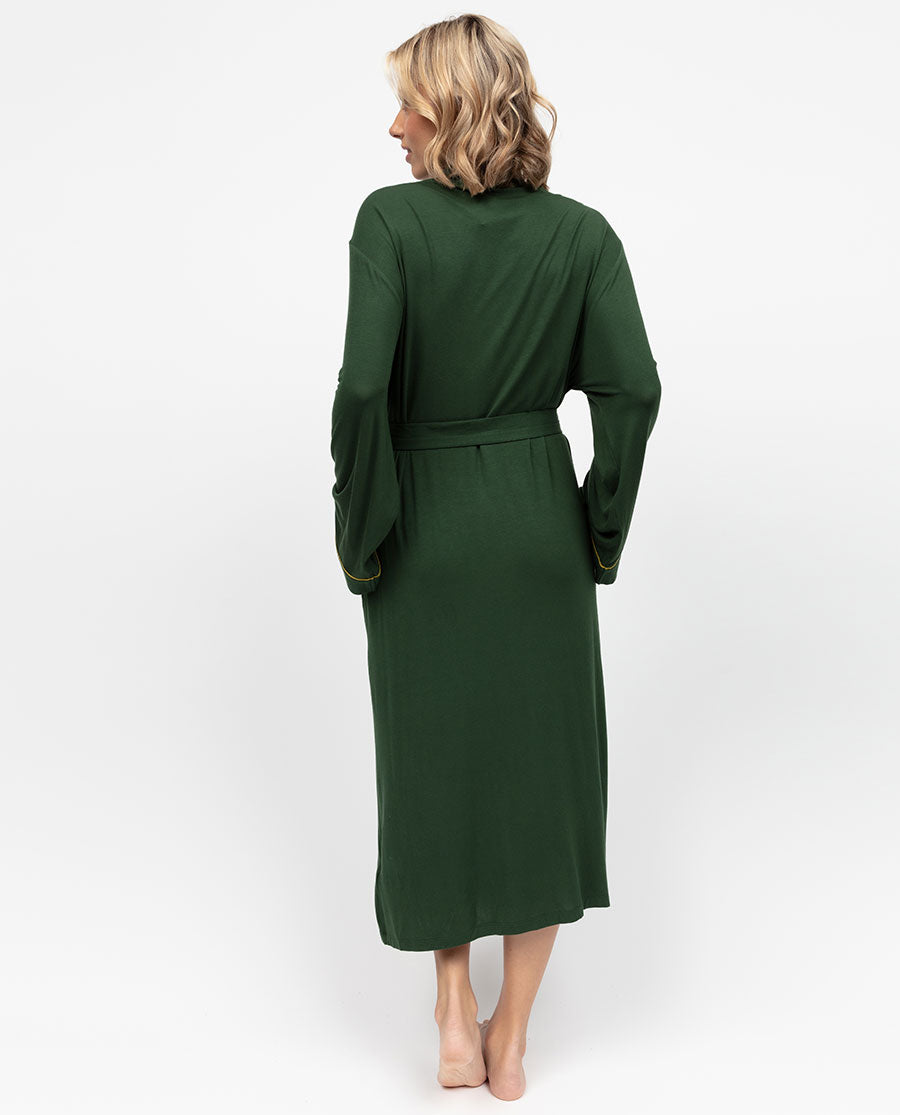 Olive Womens Jersey Long Dressing Gown - Cyberjammies Olive Womens Jersey Long Dressing Gown - Cyberjammies