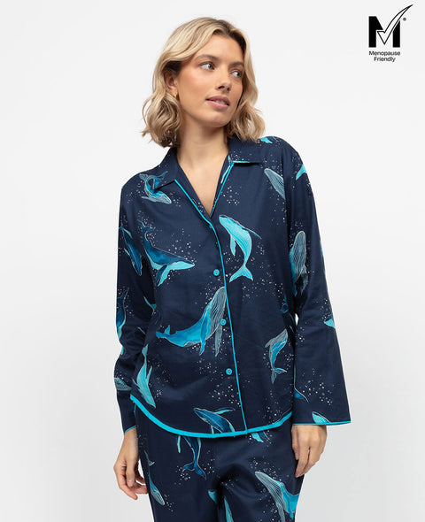 Marina Pyjamaoberteil mit Wal-Print für Damen