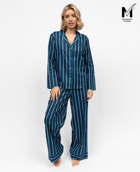 Marina Womens Navy Printed Stripe Wide Leg Pyjama Set