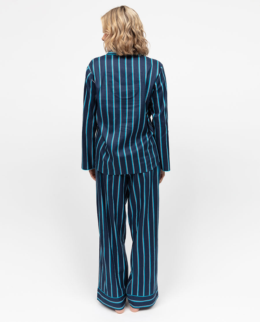 Marina Womens Navy Printed Stripe Wide Leg Pyjama Set