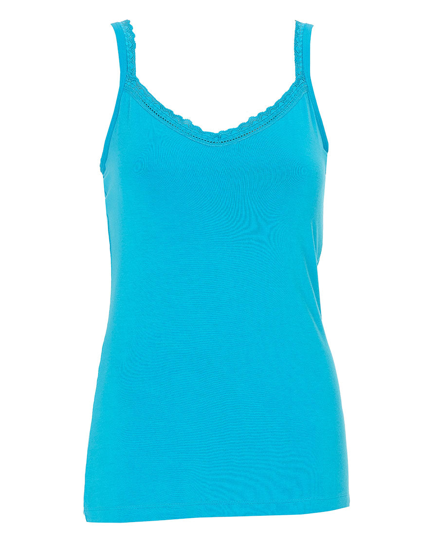Womens Aqua Blue Lace Trim Jersey Hidden Support Vest