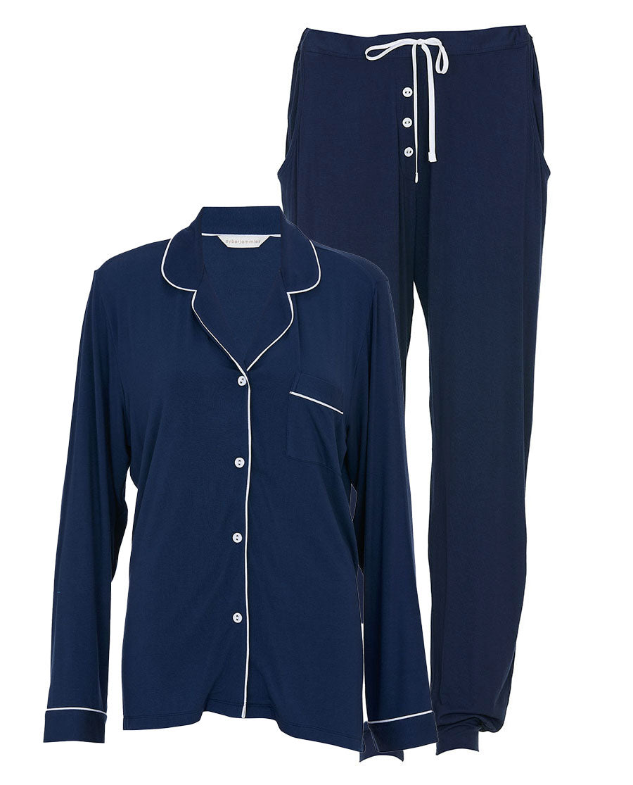 Marina Womens Navy Revere Jersey Pyjama Set
