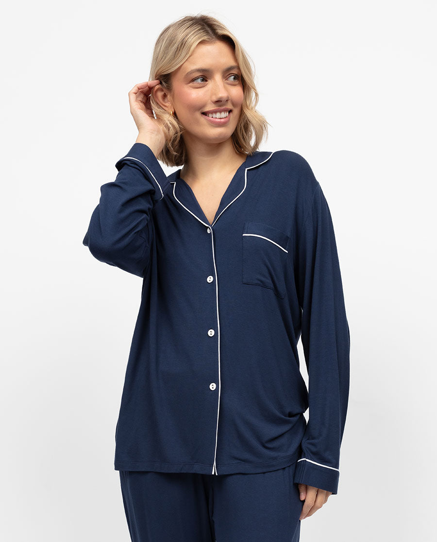 Marina Damen-Pyjamaoberteil aus Jersey mit Revers