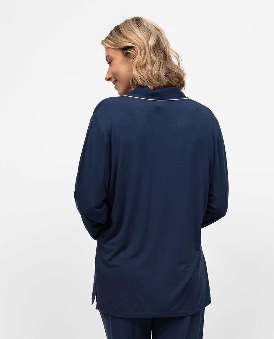 Marina Damen-Pyjamaoberteil aus Jersey mit Revers