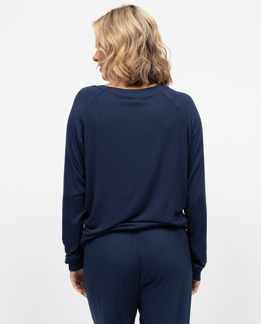 Womens Navy Slouch Jersey Pyjama Top - Main Image