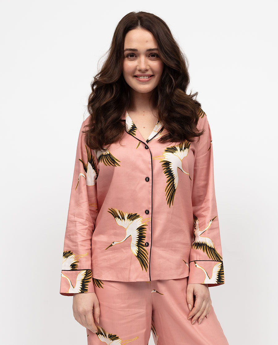 Bonnie Womens Crane Bird Print Pyjama Top