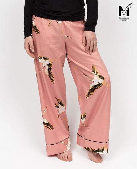 Bonnie Womens Crane Bird Print Wide Leg Pyjama Bottoms