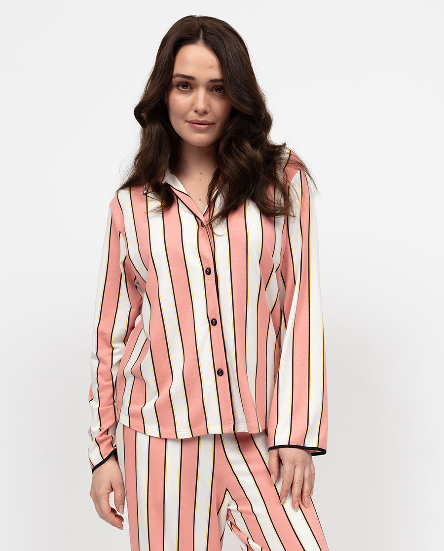 Bonnie Womens Stripe Printed Jersey Pyjama Top - Main Image