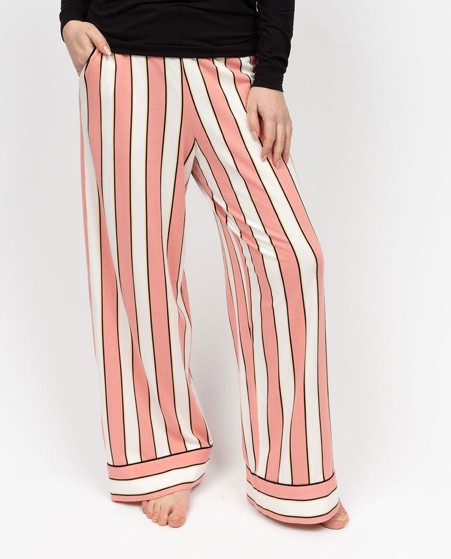 Bonnie Womens Stripe Printed Jersey Wide Leg Pyjama Bottoms