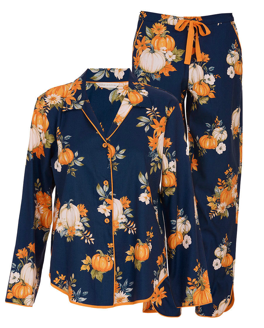 Auburn Womens Navy Pumpkin Print Pyjama Set
