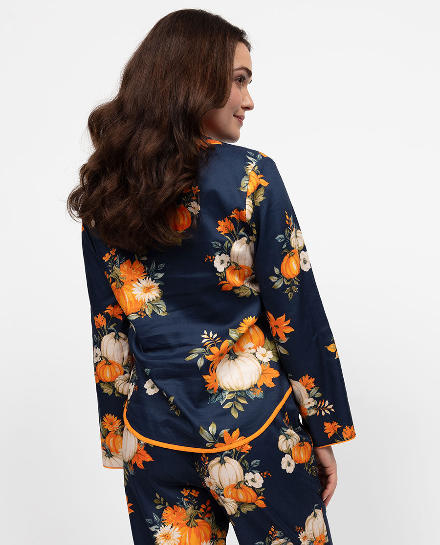 Auburn Damen-Pyjamaoberteil mit Kürbis-Print