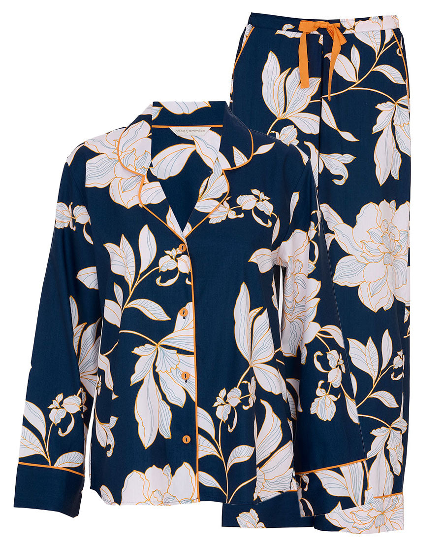 Auburn Womens Navy Floral Print Wide Leg Pyjama Set