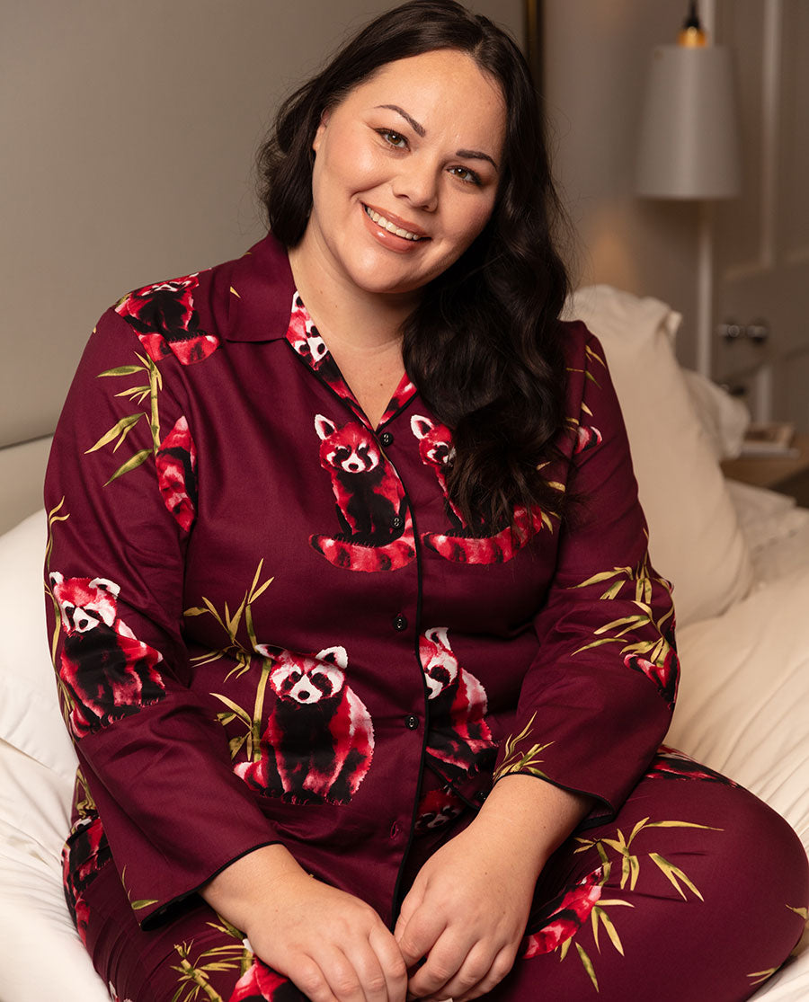 Yasmin Womens Red Panda Print Pyjama Top