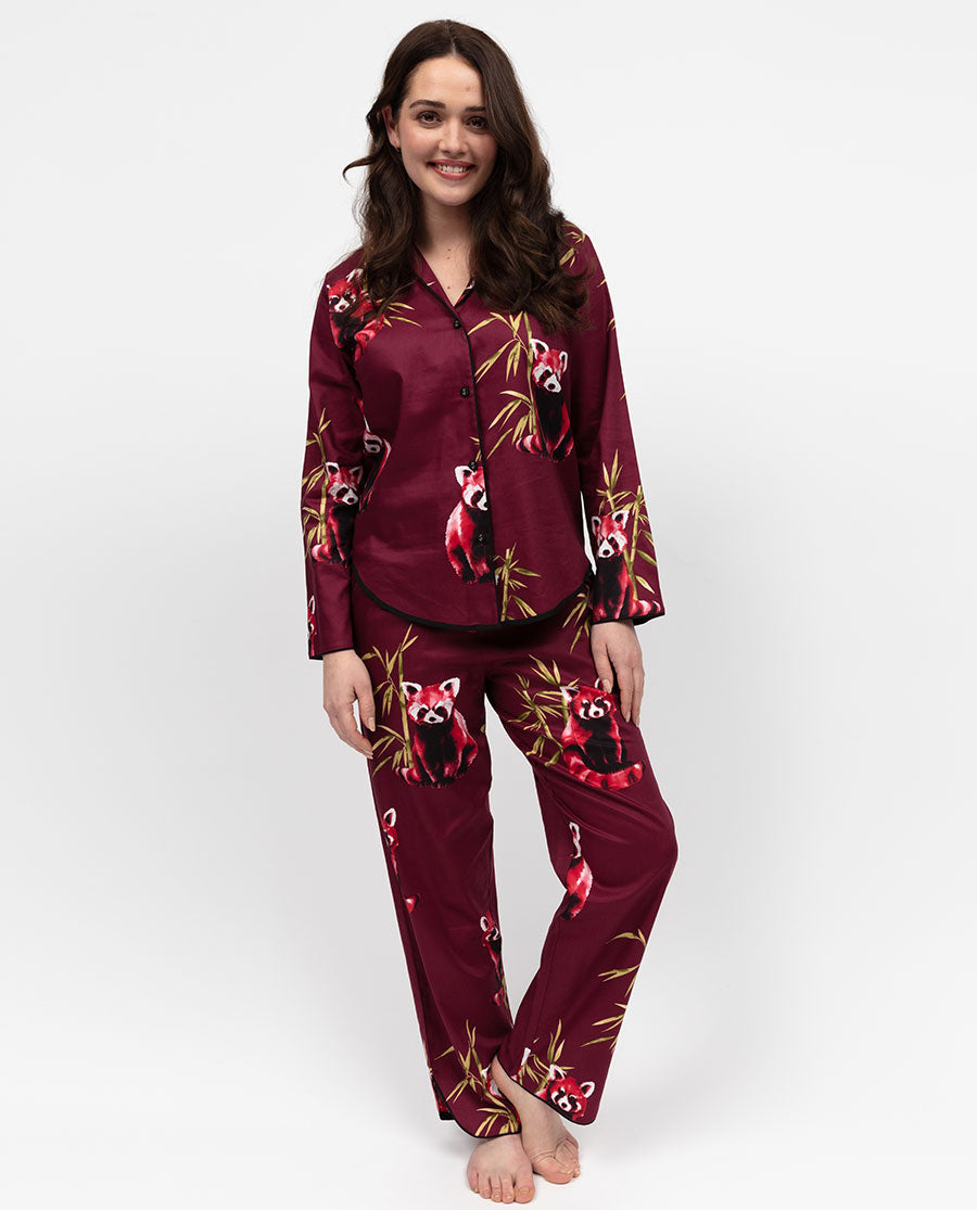 Yasmin Womens Red Panda Print Pyjama Top