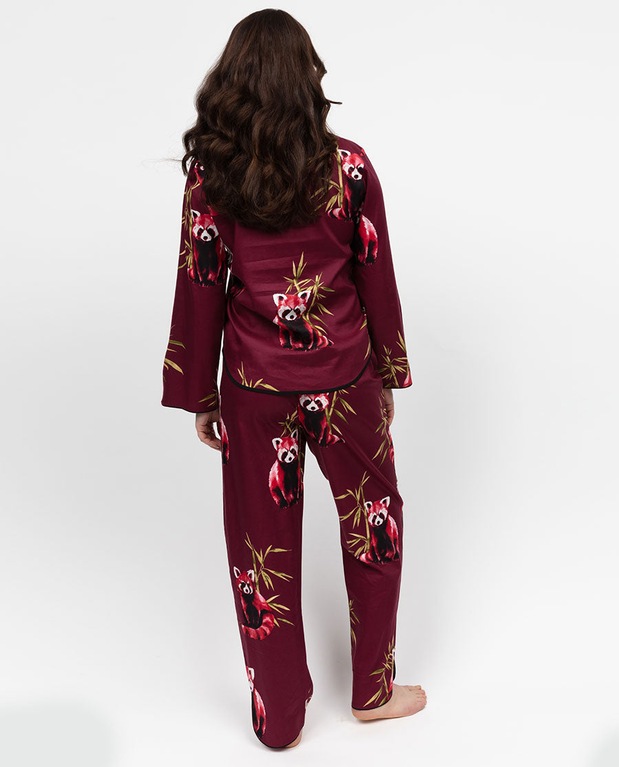 Yasmin Womens Red Panda Print Pyjama Top