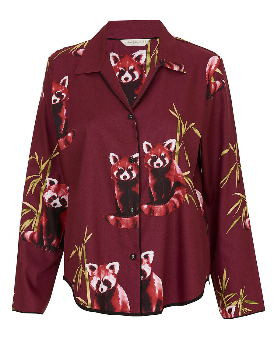 Yasmin Womens Red Panda Print Pyjama Top