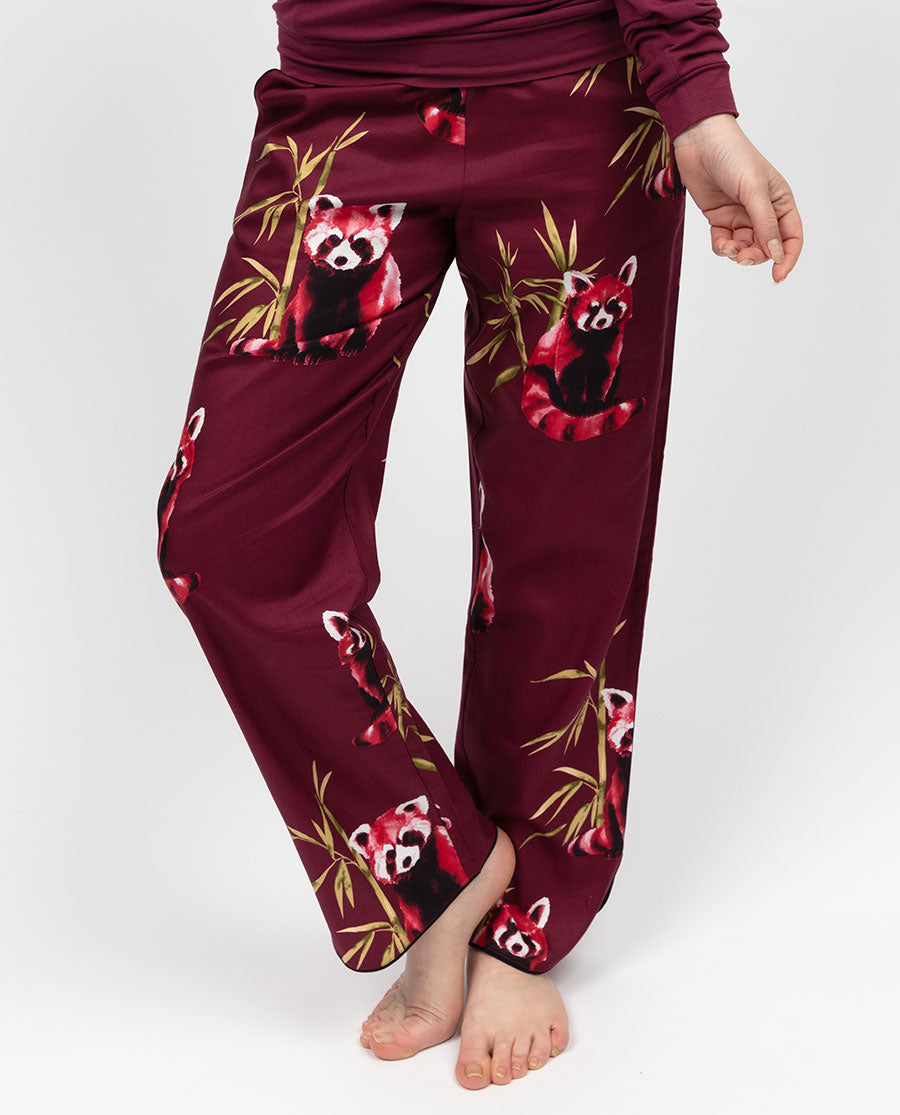 Yasmin Damen-Pyjamahose mit rotem Panda-Print