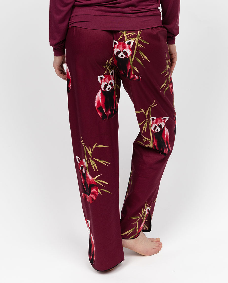 Yasmin Damen-Pyjamahose mit rotem Panda-Print