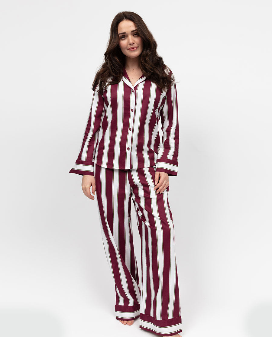 Yasmin Womens Red Printed Stripe Wide Leg Pyjama Set