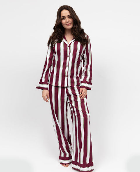 Yasmin Womens Red Printed Stripe Wide Leg Pyjama Set