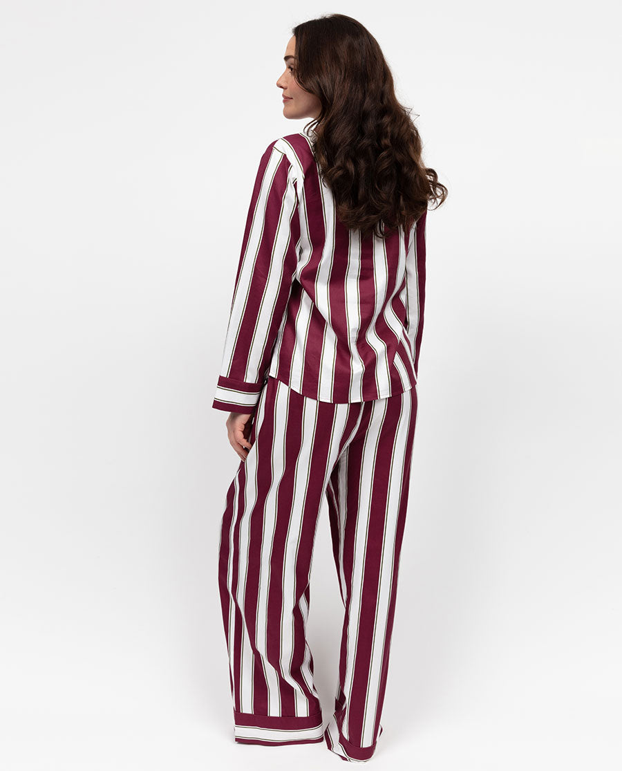 Yasmin Womens Red Printed Stripe Wide Leg Pyjama Set