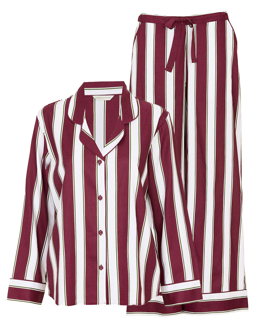 Yasmin Womens Red Printed Stripe Wide Leg Pyjama Set