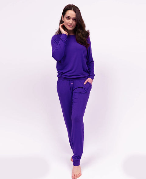 Evolet Womens Purple Slouch Jersey Pyjama Set