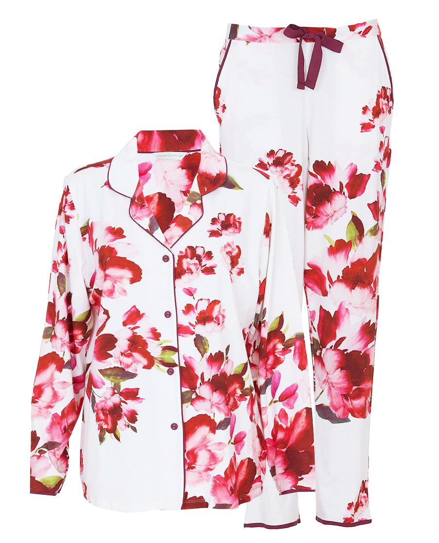 Isabella Womens White Floral Printed Jersey Pyjama Set