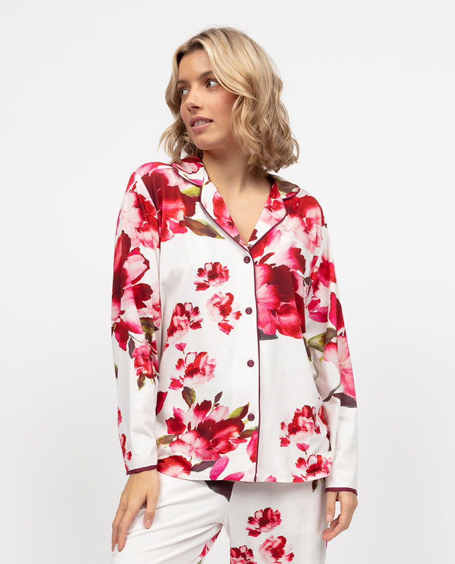 Isabella Damen-Pyjamaoberteil aus Jersey mit Blumenmuster
