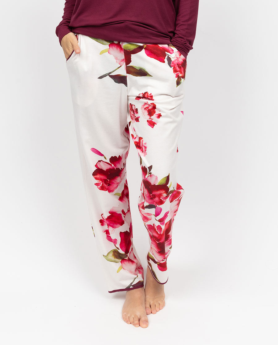 Isabella Damen-Pyjamahose aus Jersey mit Blumenmuster