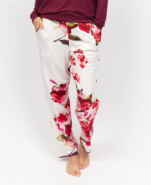 Isabella Womens Floral Printed Jersey Pyjama Bottoms