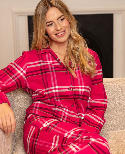 Isabella Womens Red Brushed Check Pyjama Set