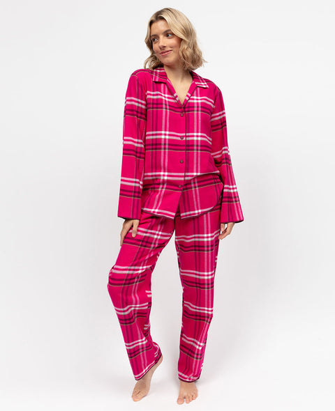 Isabella Womens Red Brushed Check Pyjama Set