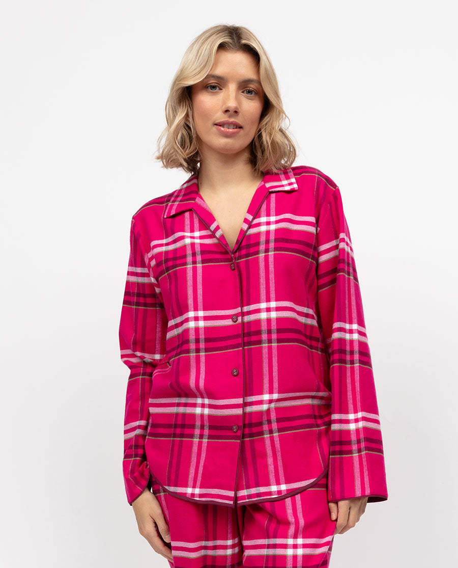 Isabella Damen-Pyjamaoberteil mit gebürstetem Karomuster