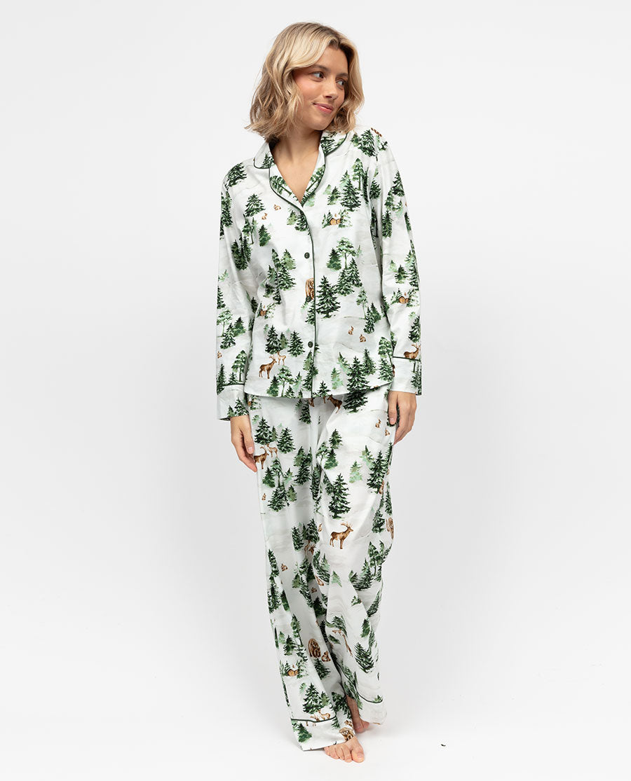 Fern Womens White Alpine Print Wide Leg Pyjama Set