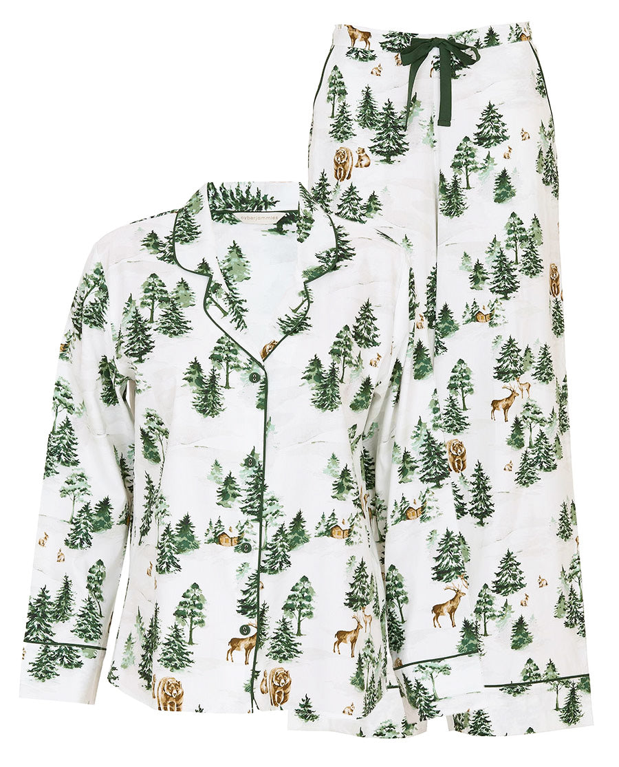 Fern Damen-Pyjama-Set mit weitem Bein und Alpenprint