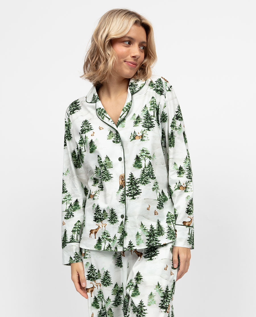 Fern Damen-Pyjamaoberteil mit Alpen-Print