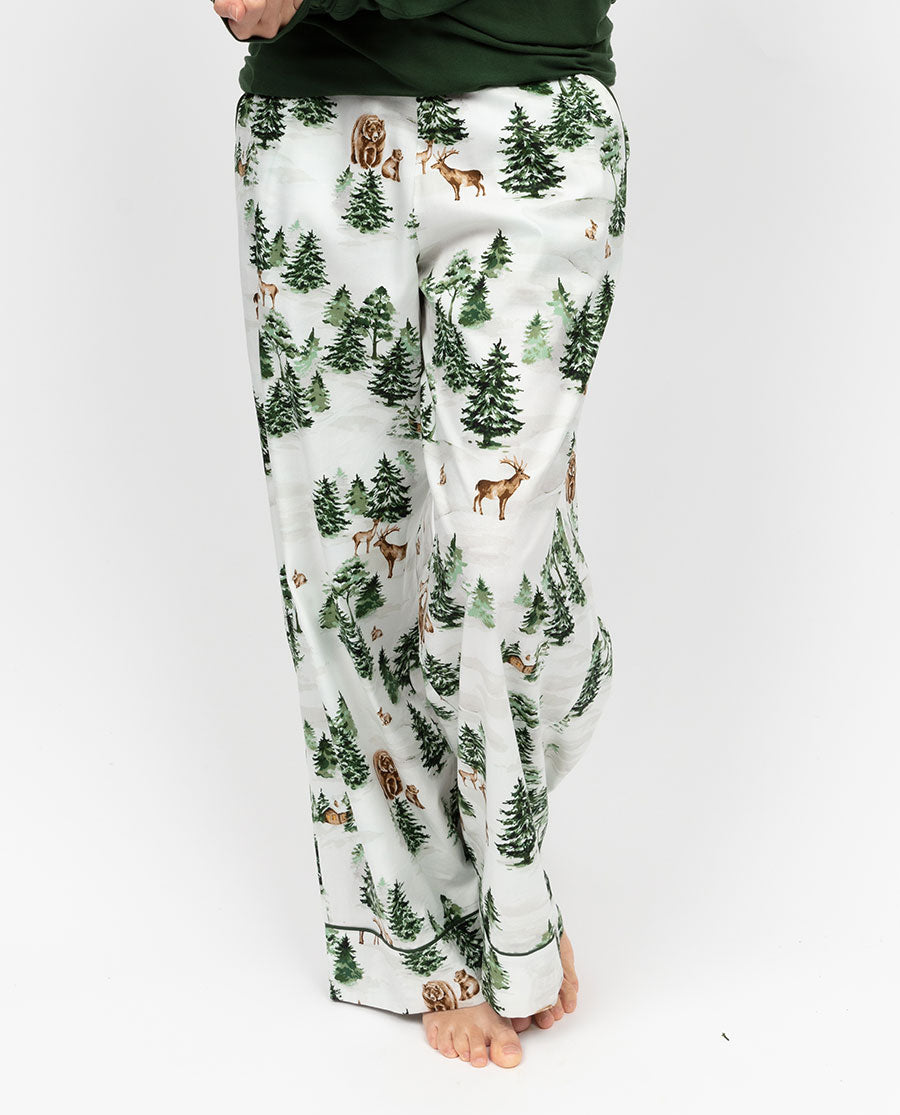 Fern Damen-Pyjamahose mit weitem Bein und Alpenprint