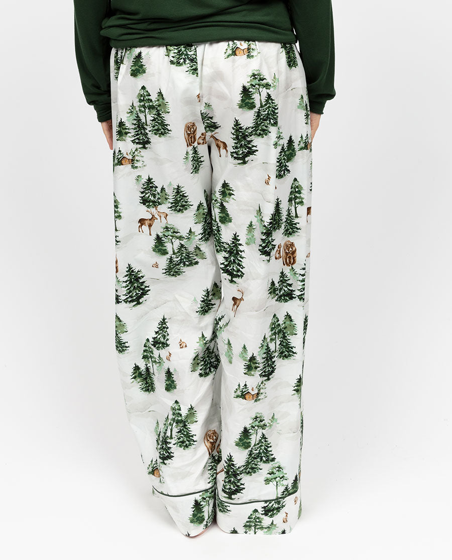Fern Damen-Pyjamahose mit weitem Bein und Alpenprint