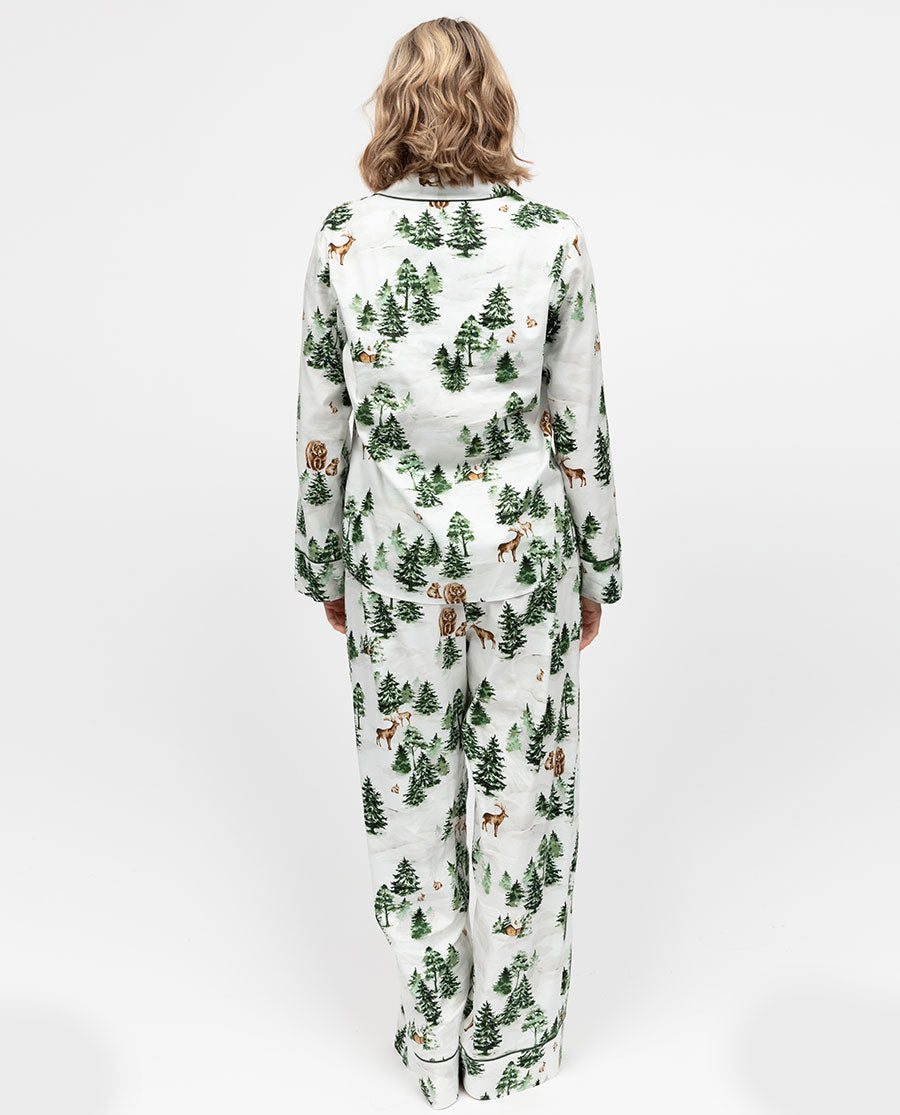 Fern Damen-Pyjamahose mit weitem Bein und Alpenprint