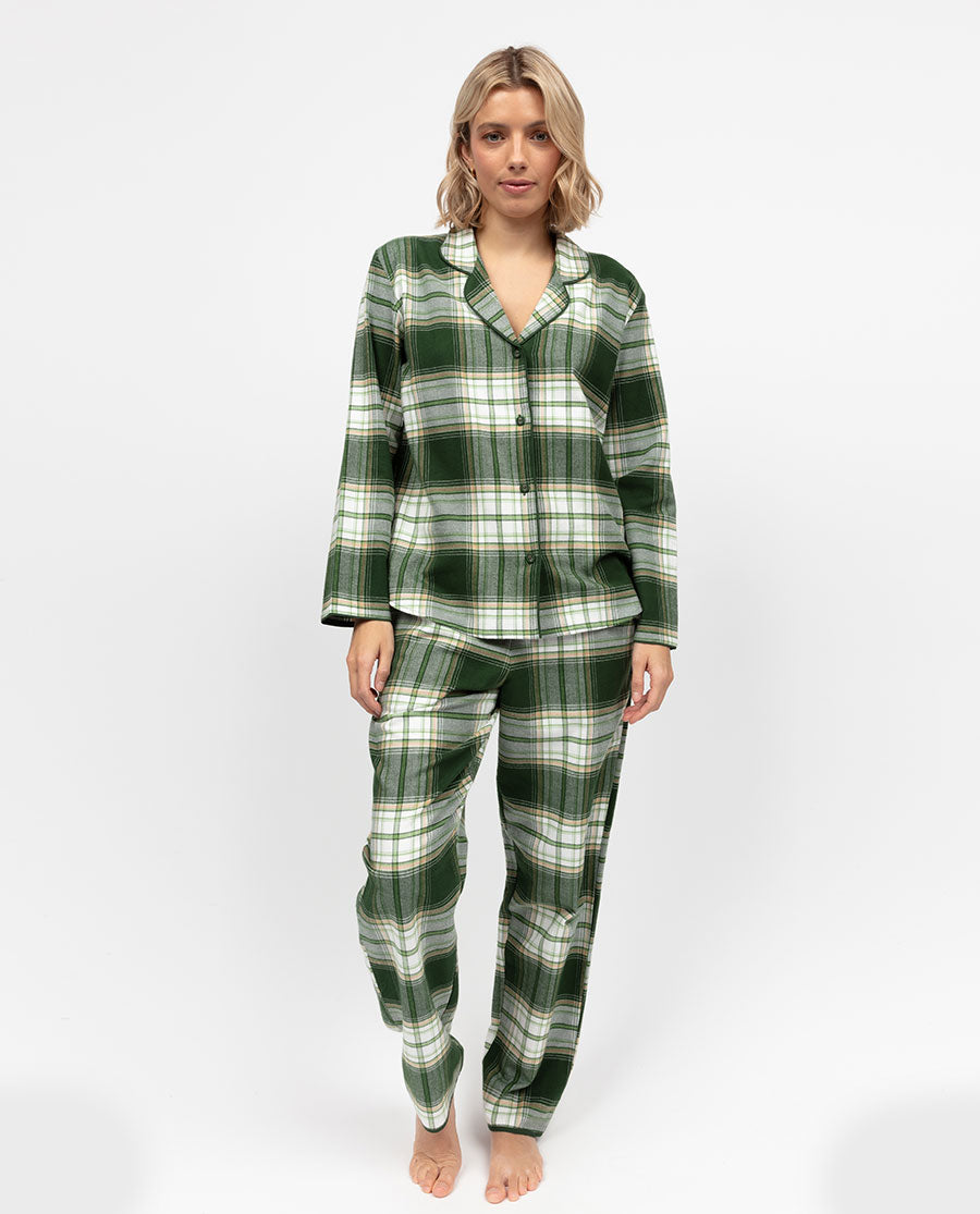 Fern Womens Green Brushed Check Pyjama Set